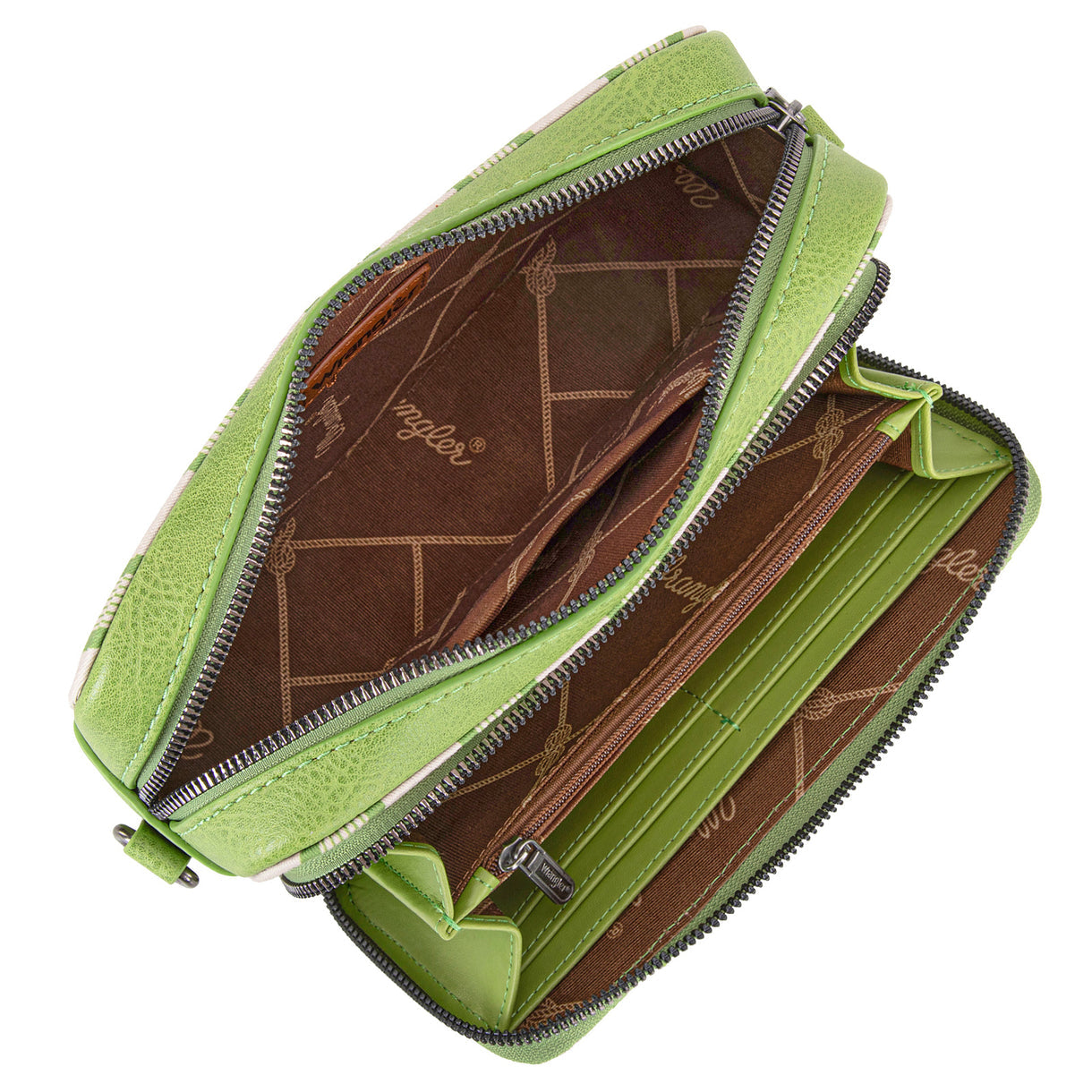 Wrangler Stripe Printed Crossbody Purse With Wallet Compartment - Green