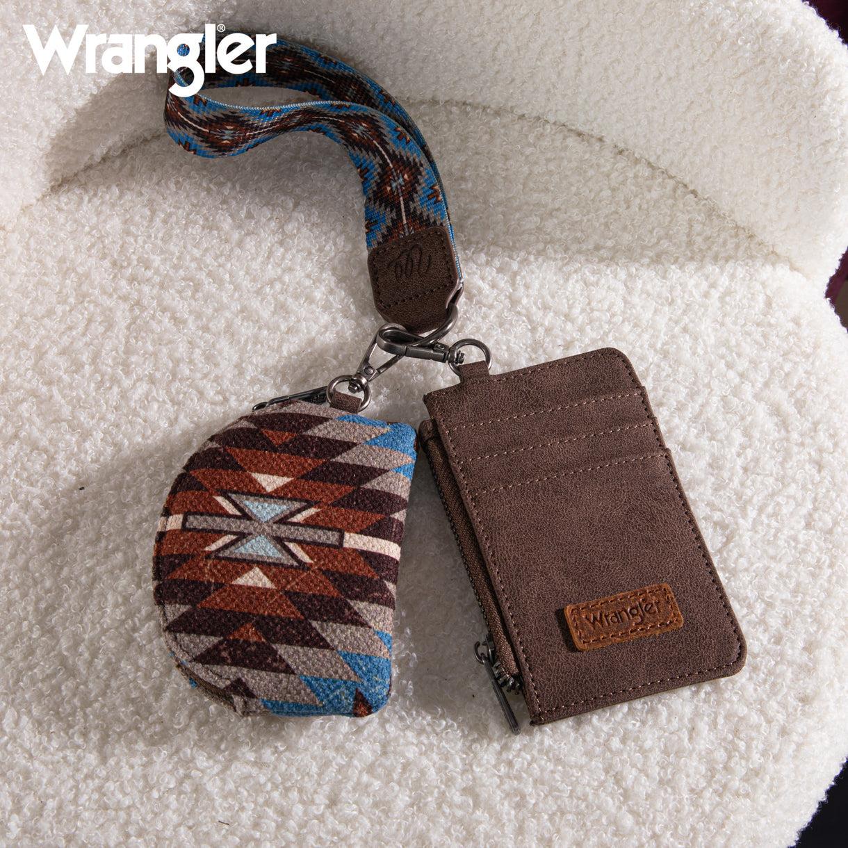 Wrangler Southwestern Art Print Dual Pouch Wristlet - Coffee