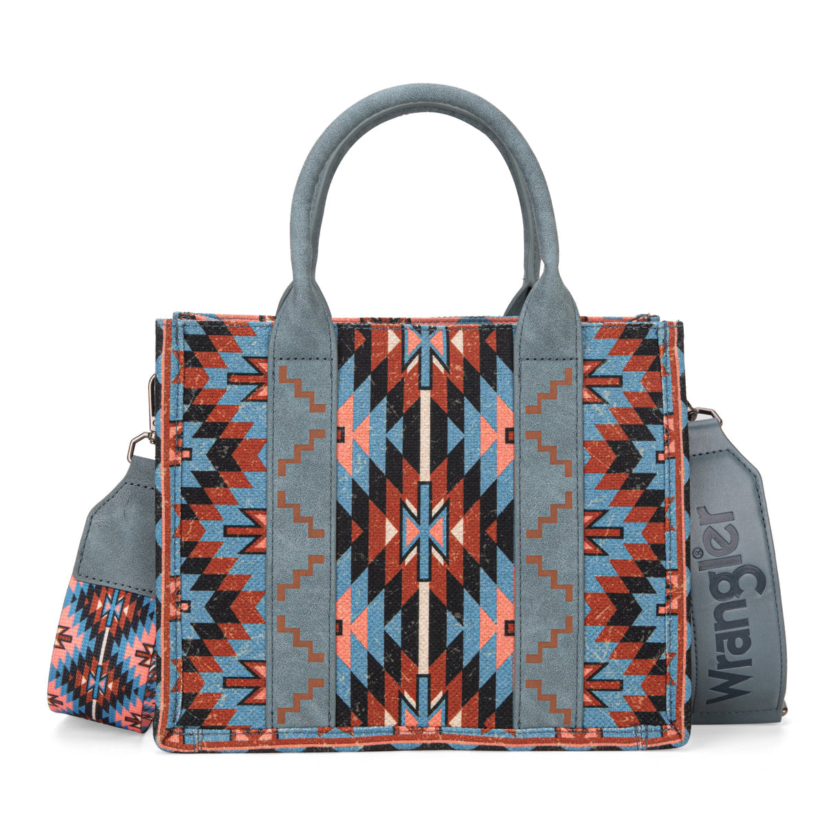 Wrangler Southwestern Pattern Dual Sided Print -Tote/Crossbody - NAVY - Denim Blue