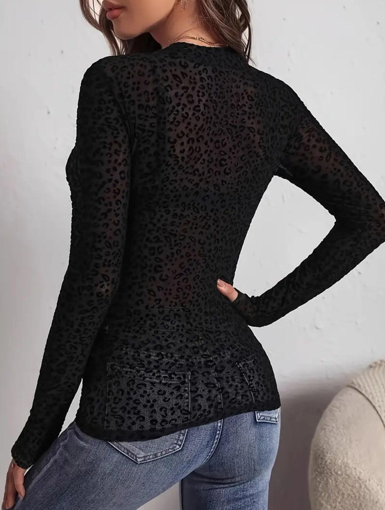 Sheer black leopard print top - mesh top