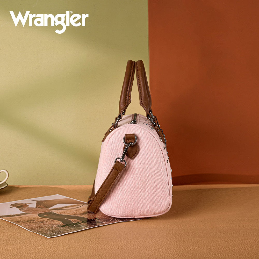 Wrangler Western Rhinestone Denim Boston Bag - Pink