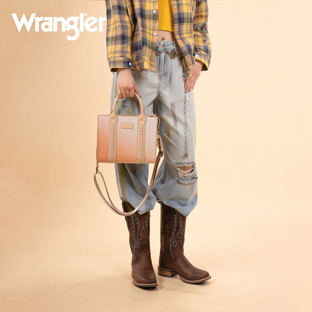 Wrangler Ombre Western Tote/Crossbody - Tan