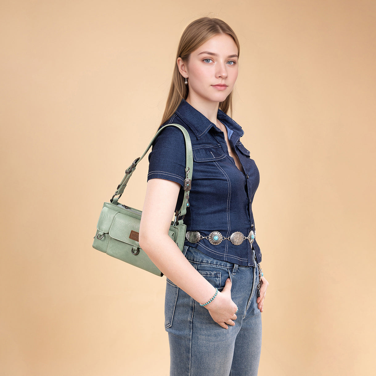 Wrangler Buckle Charm Small Shoulder Bag - Green