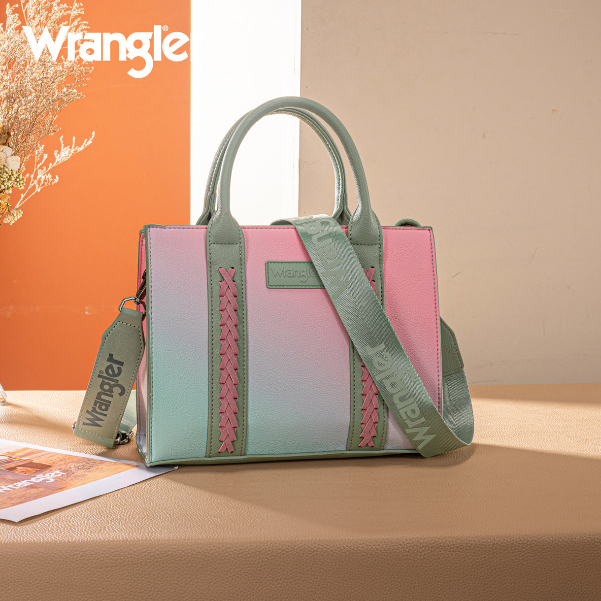 Wrangler Ombre Western Tote/Crossbody - Green - Pink