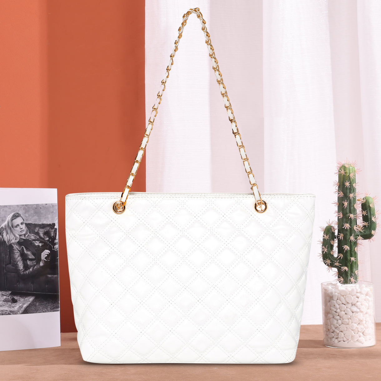 Montana West Quilted Carry-All Tote - White