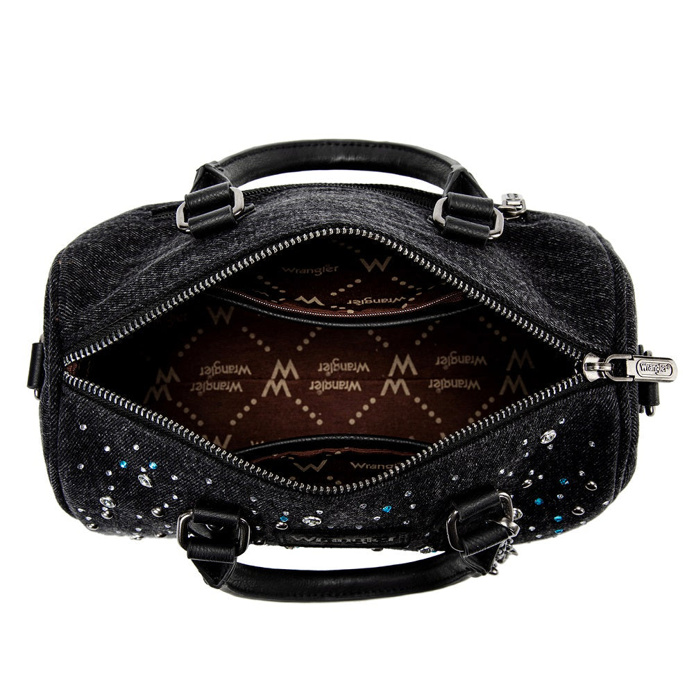 Wrangler Western Rhinestone Denim Boston Bag - Black