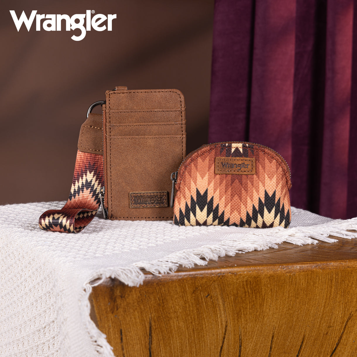 Wrangler Southwestern Art Print Dual Pouch Wristlet - Brown