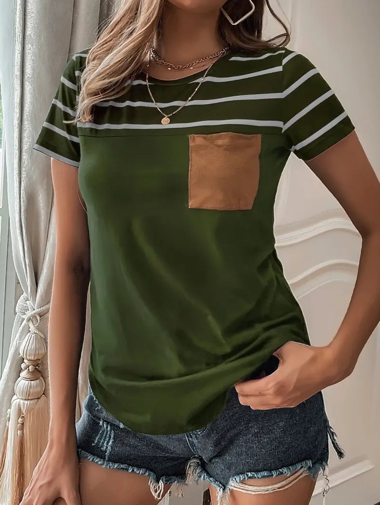 Green Chic Striped color block T-shirt - short sleeve -