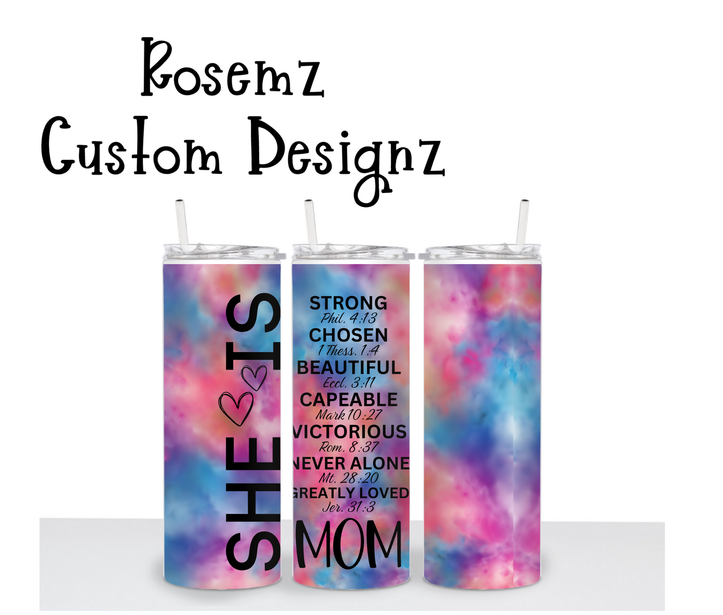 SHE IS... MOM bible verse 20oz Insulated Tumbler *custom orders add name at checkout in (order special instructions tab)