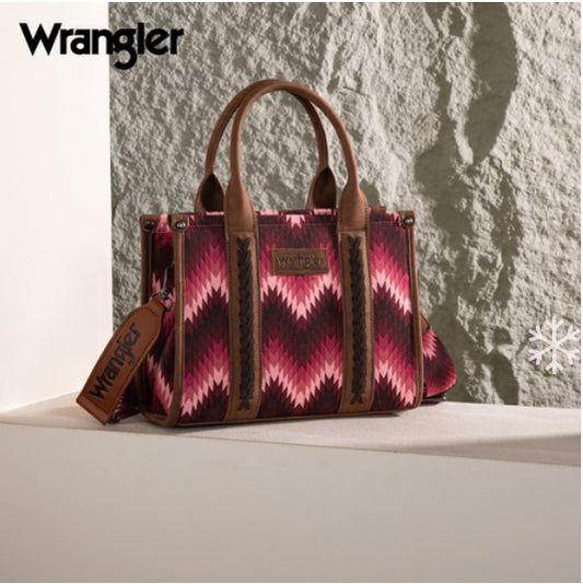 Wrangler Southwestern Pattern Dual Sided Print Tote/Crossbody - DARK PINK