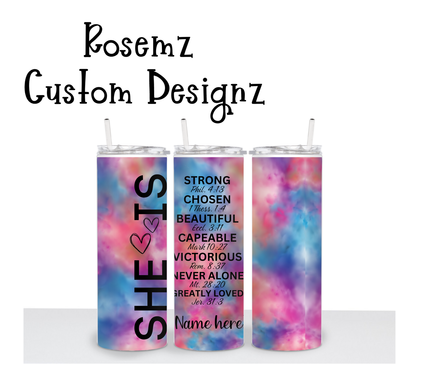 SHE IS... MOM bible verse 20oz Insulated Tumbler *custom orders add name at checkout in (order special instructions tab)