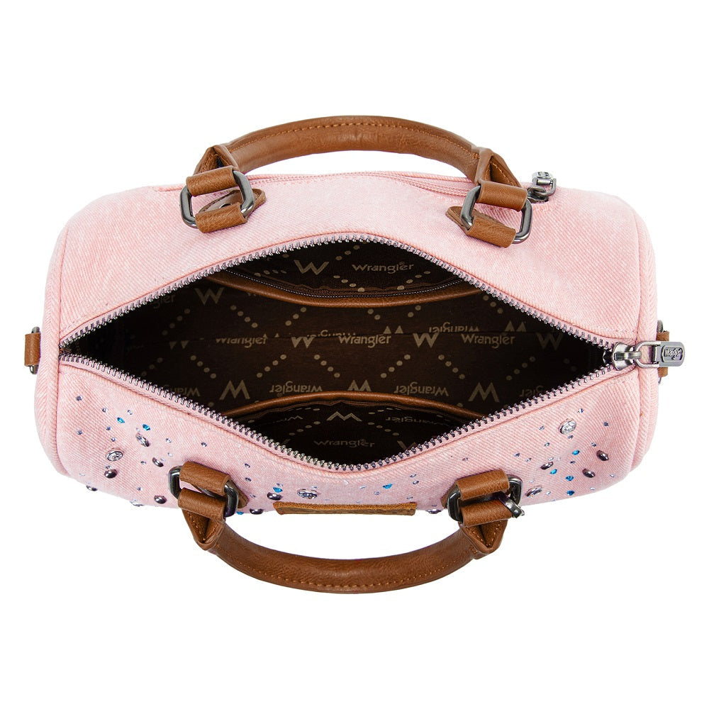 Wrangler Western Rhinestone Denim Boston Bag - Pink