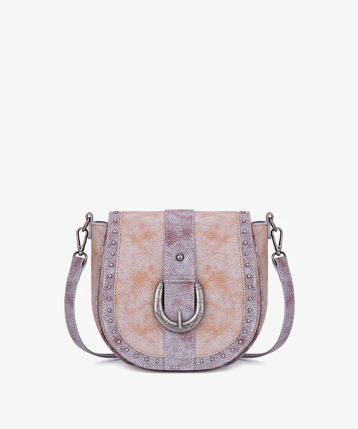 Montana West Western Buckle Studded Saddle Crossbody Bag - Purple - Pink