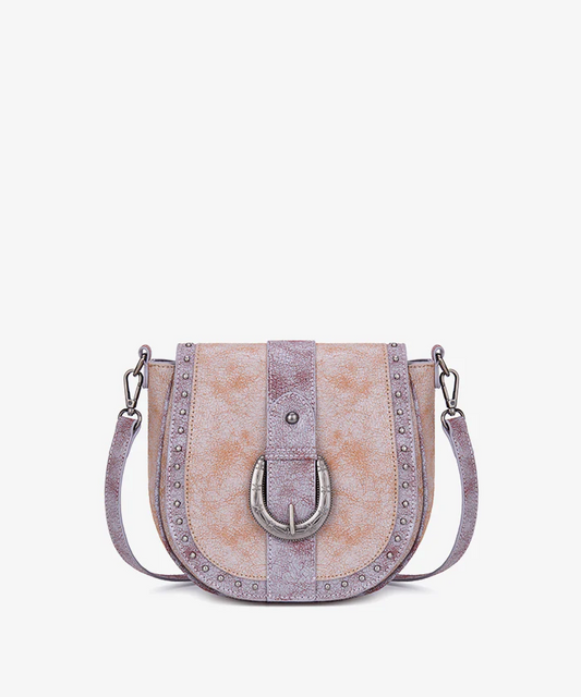 Montana West Western Buckle Studded Saddle Crossbody Bag - Purple - Pink