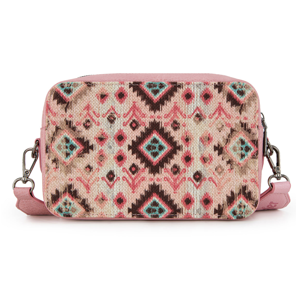 Wrangler Southwestern Pattern Dual Sided Print Crossbody Purse With Wallet Compartment - Pink