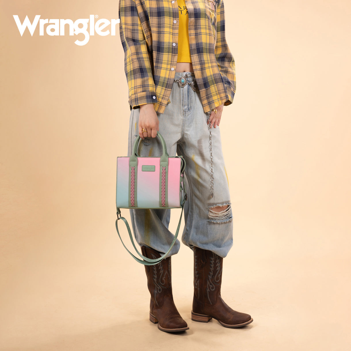Wrangler Ombre Western Tote/Crossbody - Green - Pink