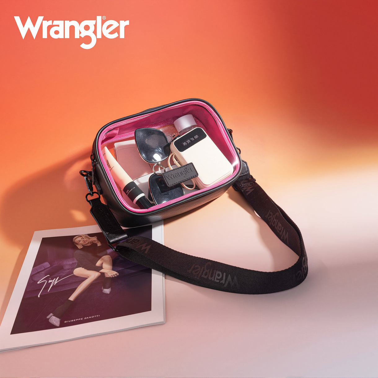Wrangler Clear Crossbody Bag/Stadium Bag - Hot Pink - Black