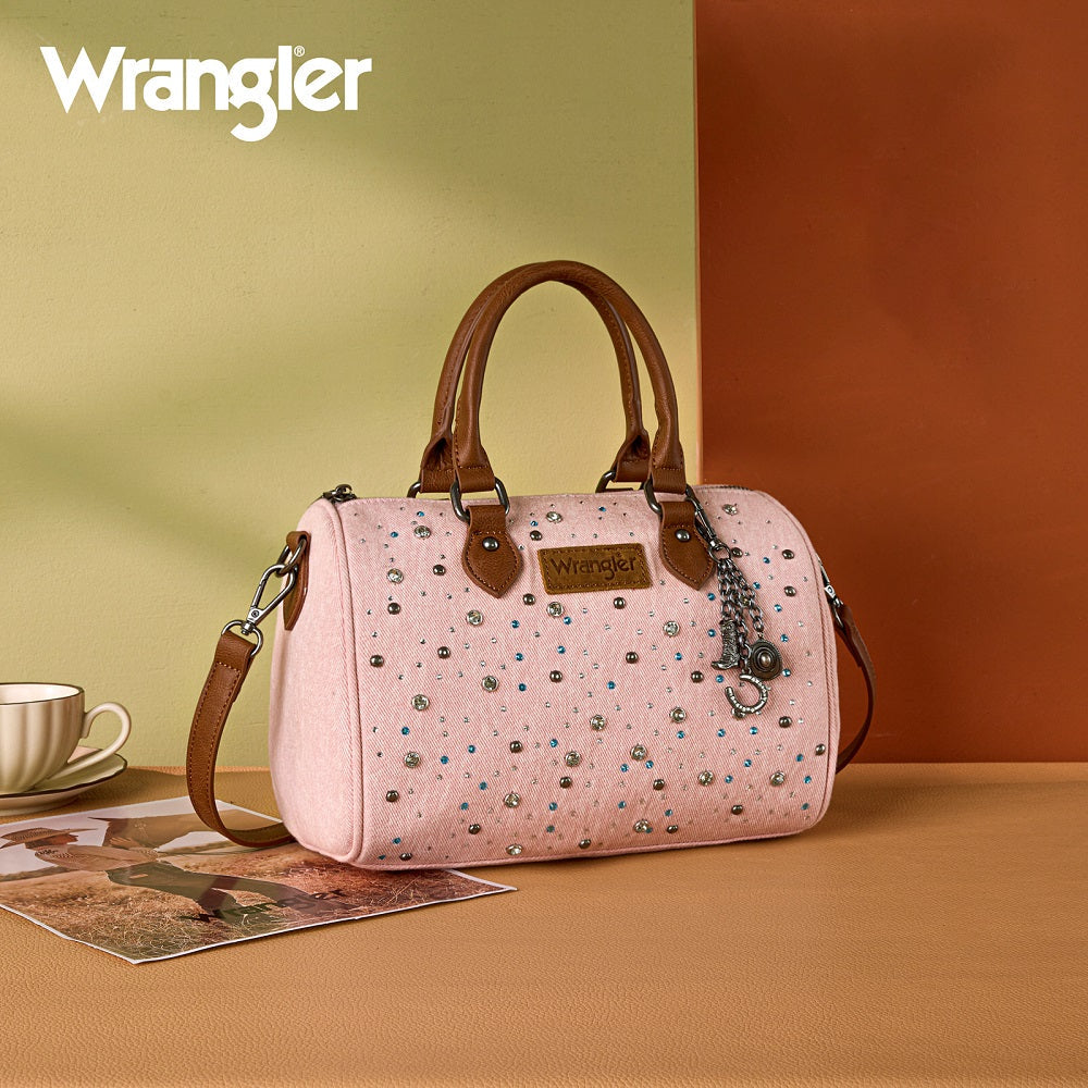 Wrangler Western Rhinestone Denim Boston Bag - Pink