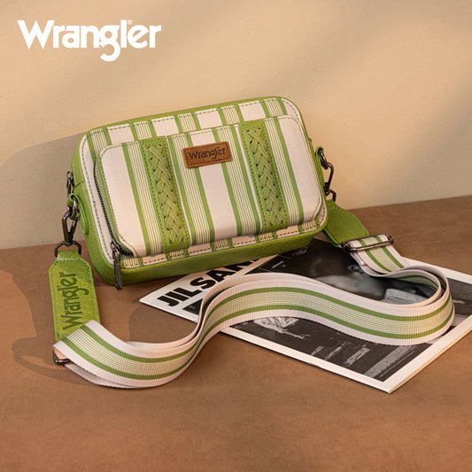 Wrangler Stripe Printed Crossbody Purse With Wallet Compartment - Green