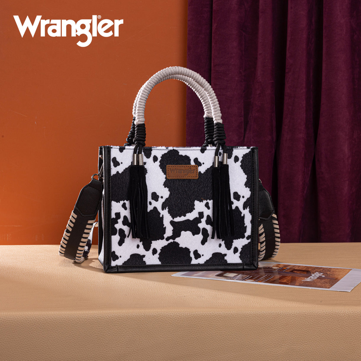 Wrangler Cow Print Tote/Crossbody - Black