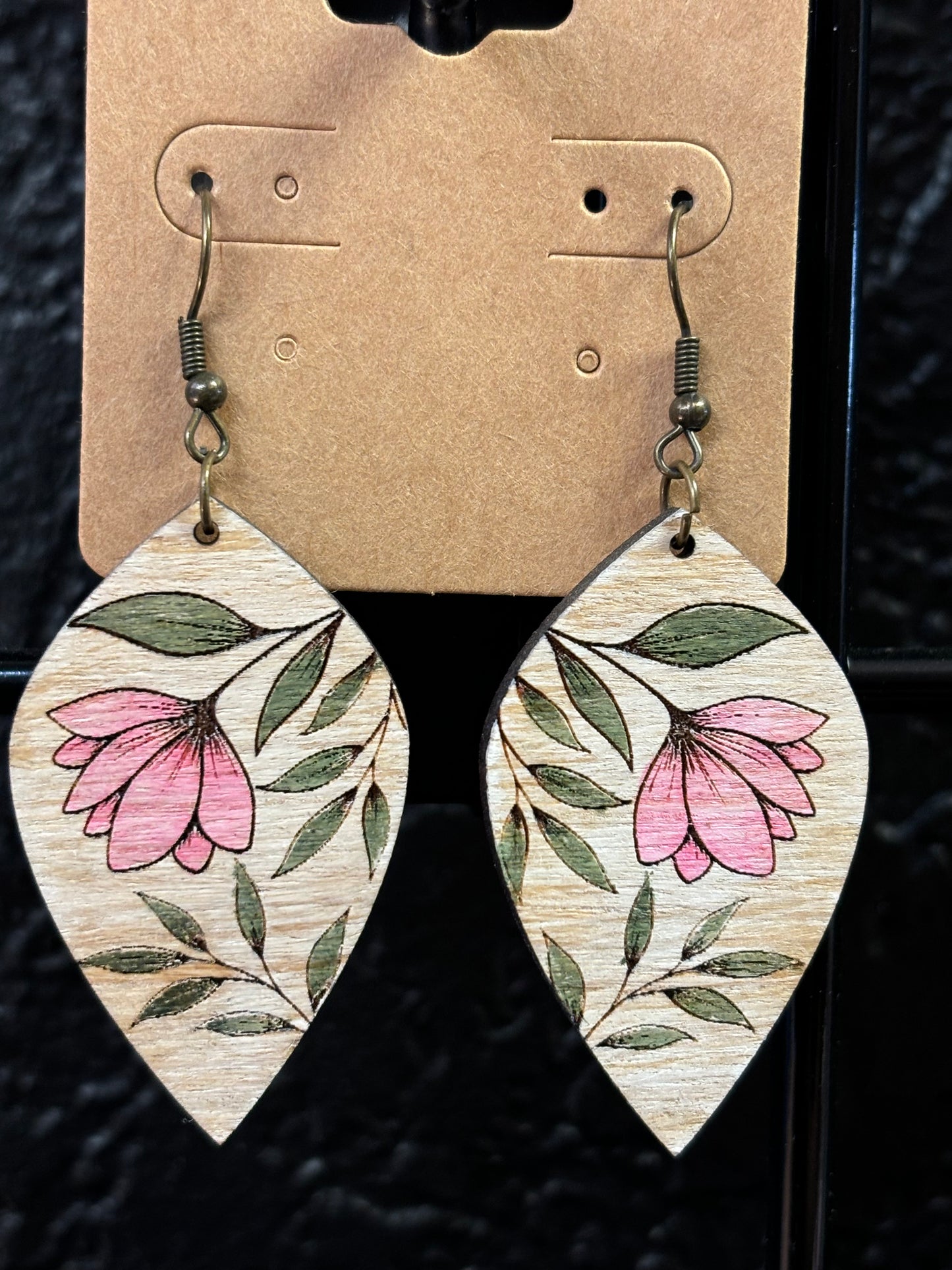 Hand-Painted Floral Teardrop Earrings