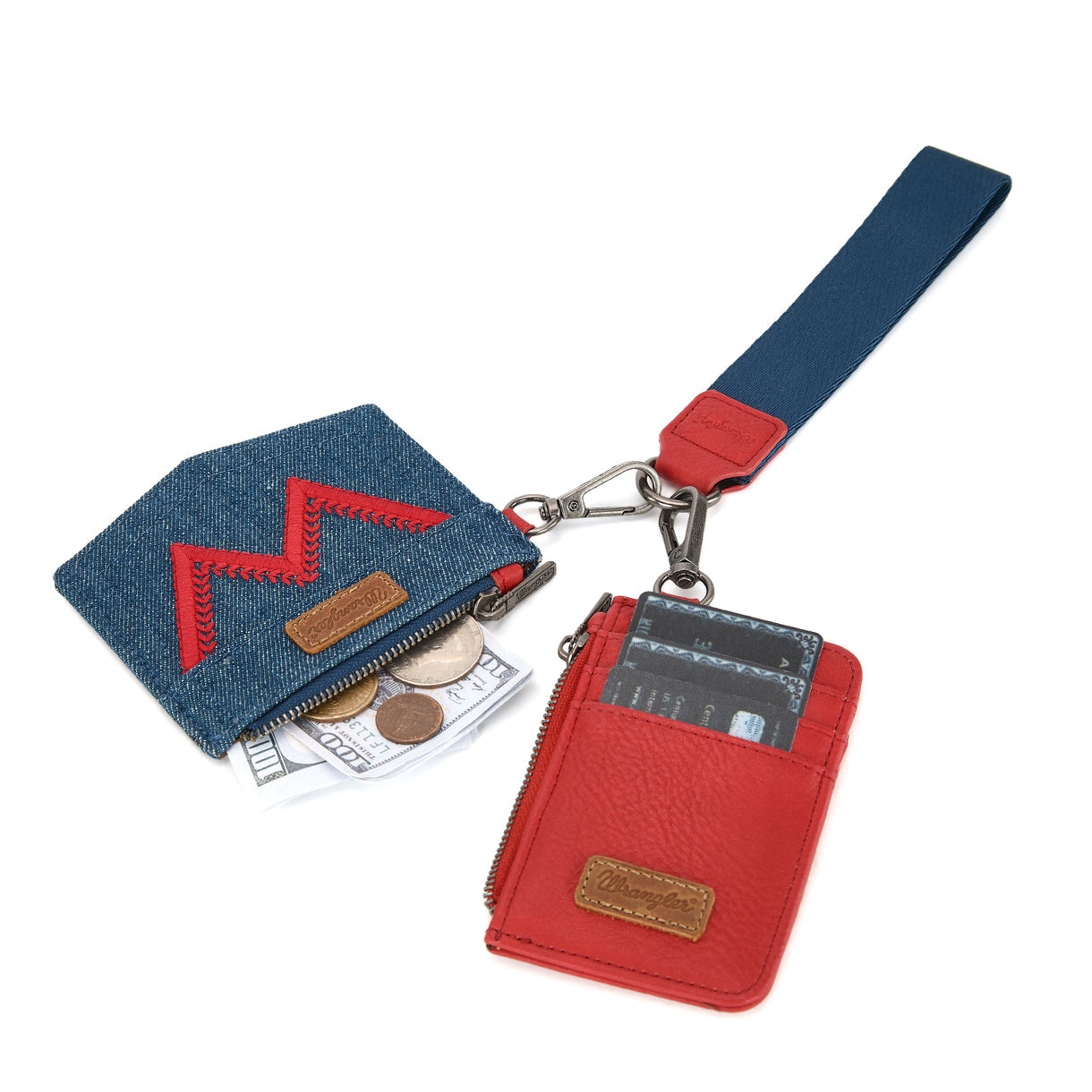 Wrangler logo "W" Embroidered Dual Pouch Wristlet