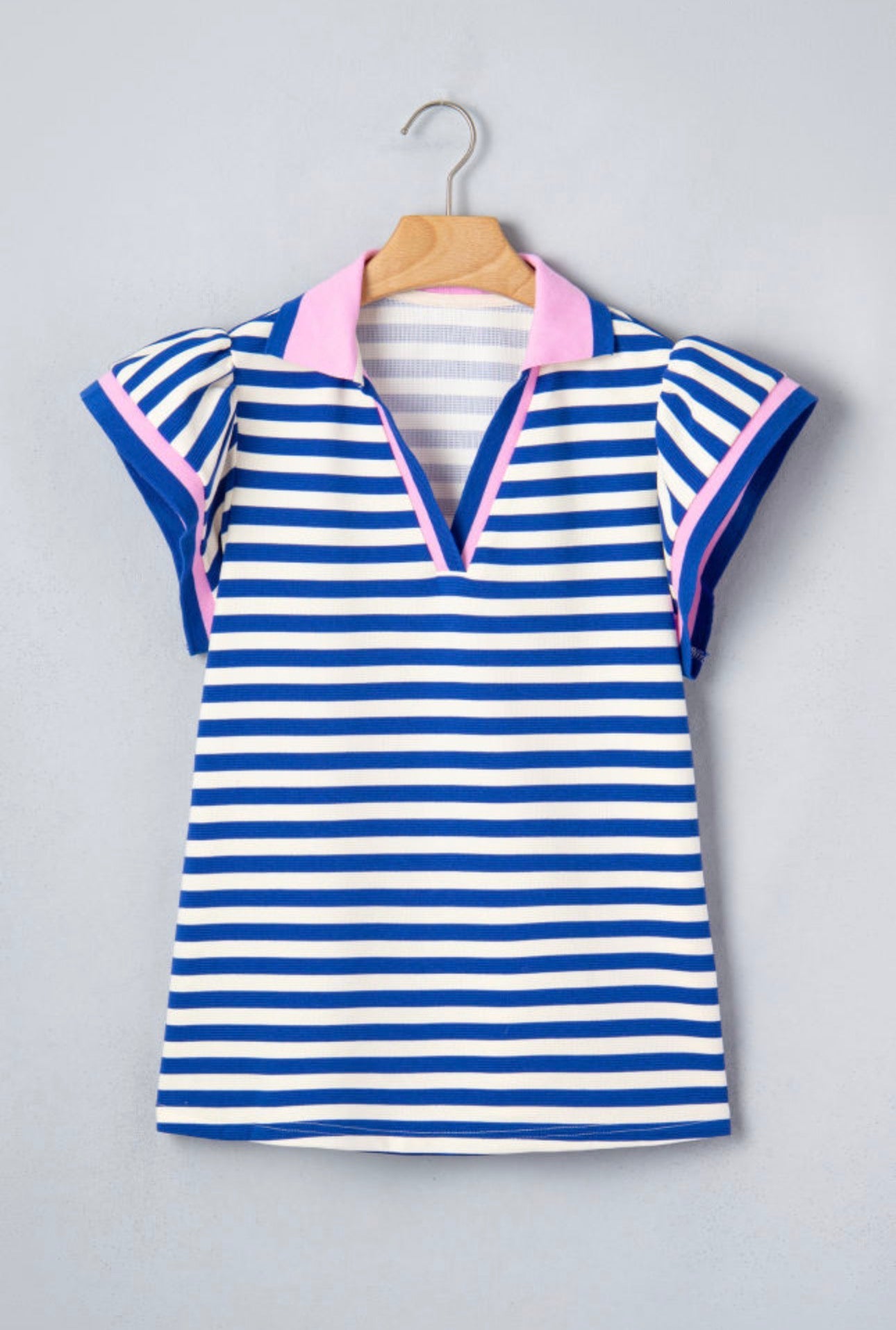 Coastal Charm Ribbed Striped Top – Royal Blue