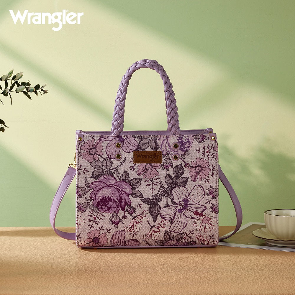 Wrangler Floral Print Braided Tote Bag - Light Purple