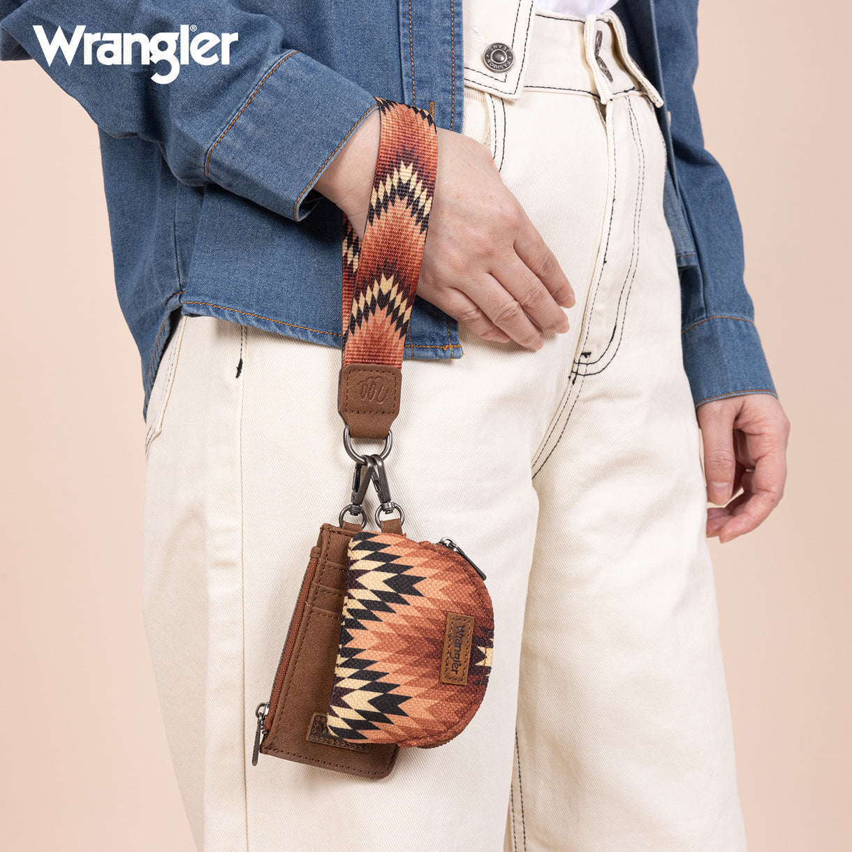 Wrangler Southwestern Art Print Dual Pouch Wristlet - Brown