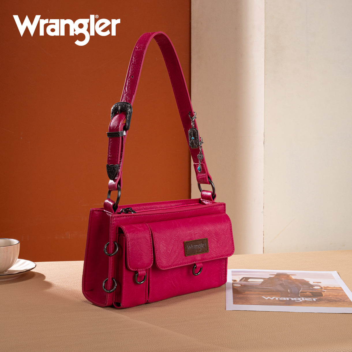 Wrangler Buckle Charm Small Shoulder Bag - Hot Pink