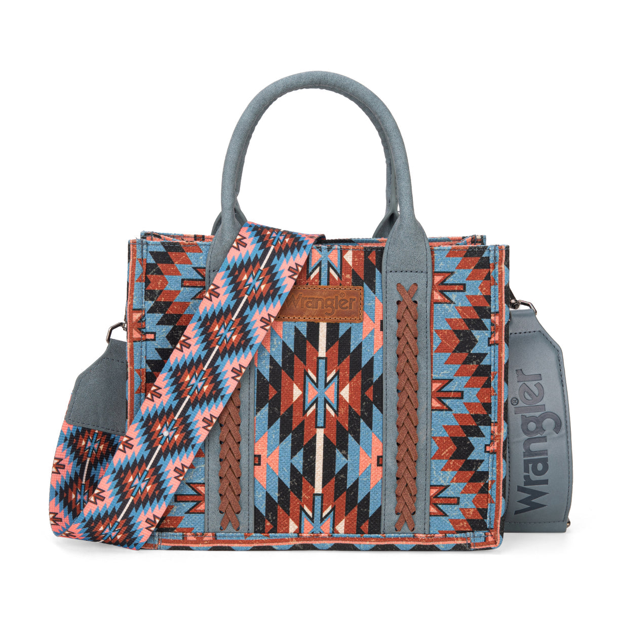 Wrangler Southwestern Pattern Dual Sided Print -Tote/Crossbody - NAVY - Denim Blue