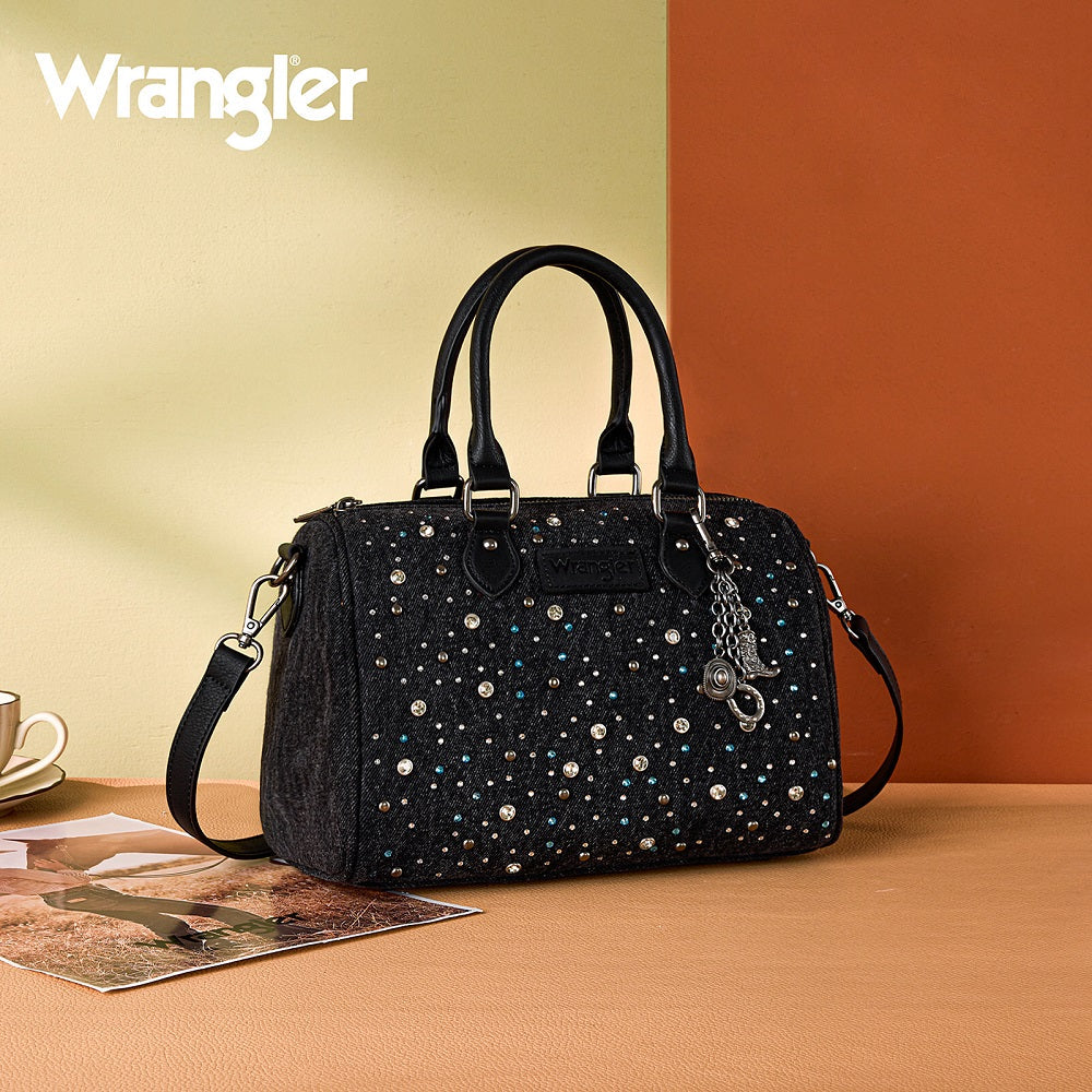 Wrangler Western Rhinestone Denim Boston Bag - Black