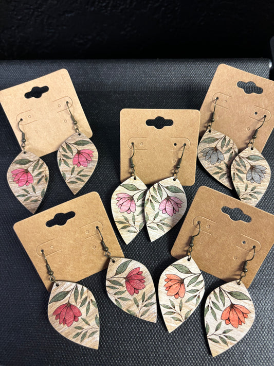 Hand-Painted Floral Teardrop Earrings