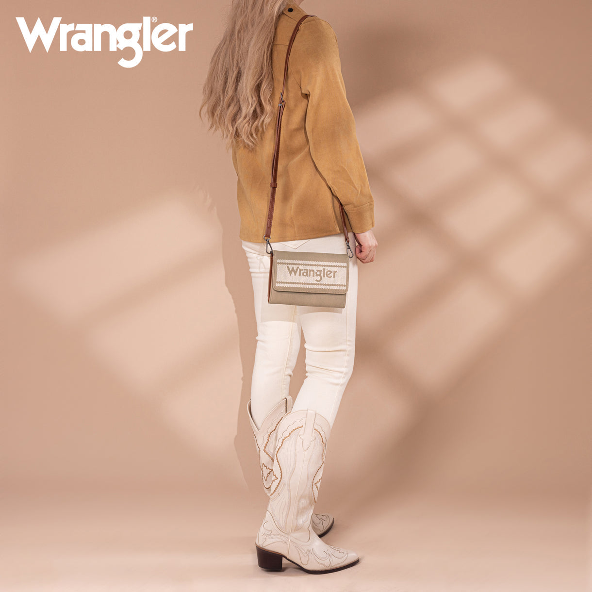Wrangler Logo Waxed Canvas Wallet/Crossbody - khaki