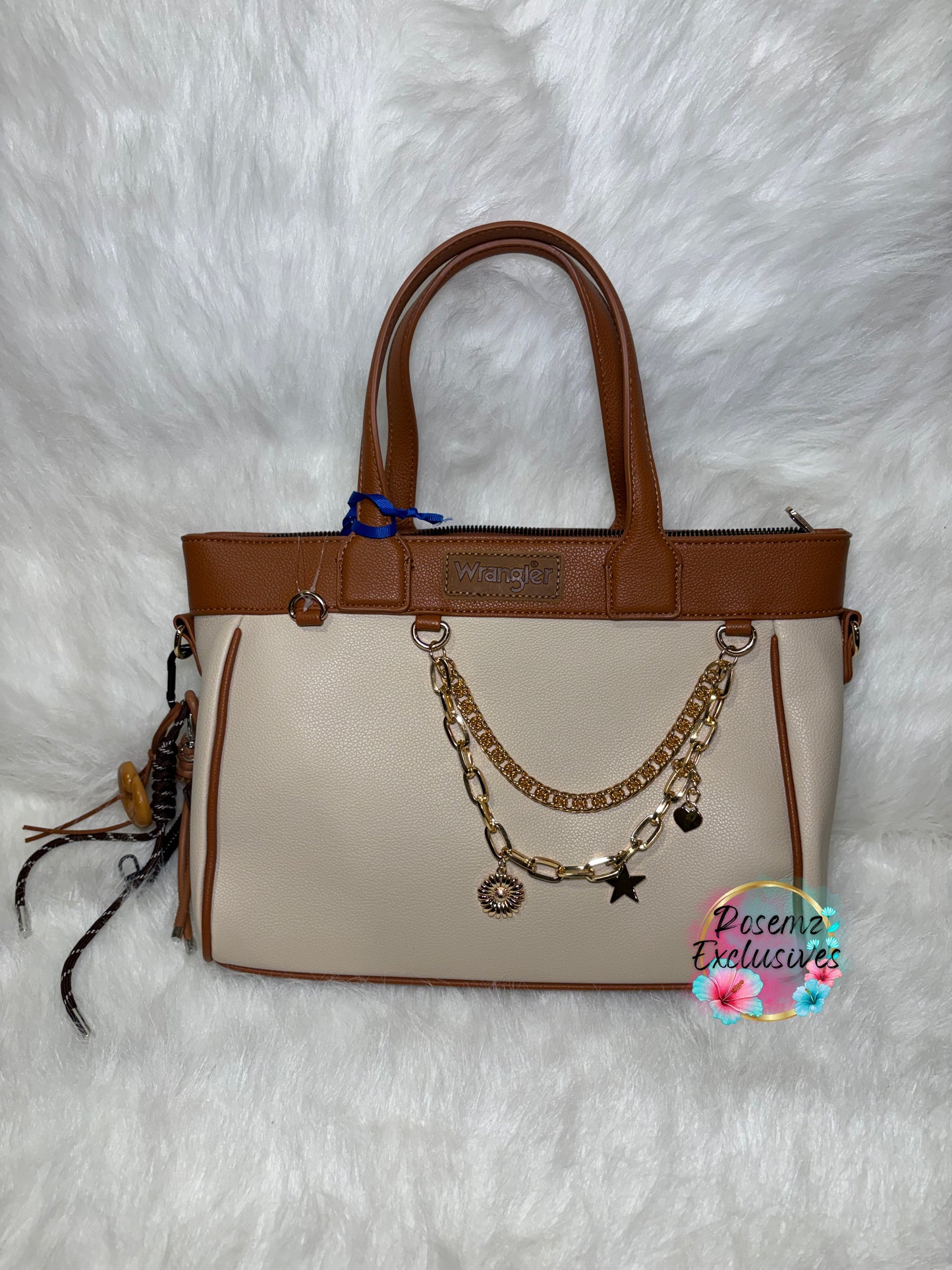 Wrangler Color
Block Tote with Chain Charm & Mini
Pouch - Brown - Tan