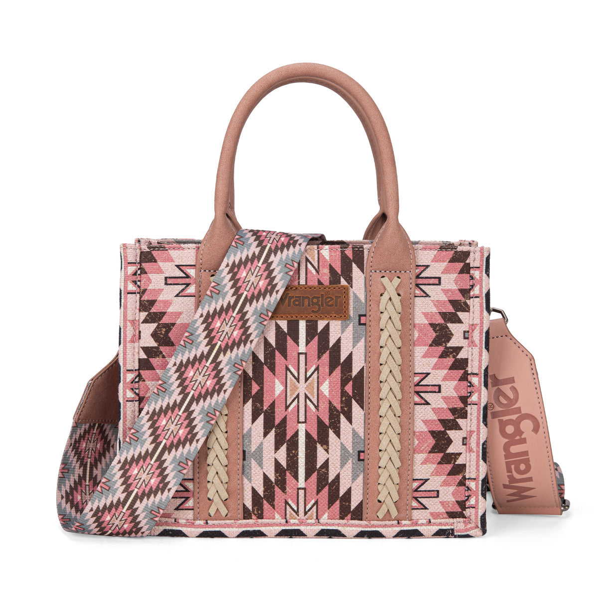 Wrangler Southwestern Pattern Dual Sided Print -Tote/Crossbody - PINK