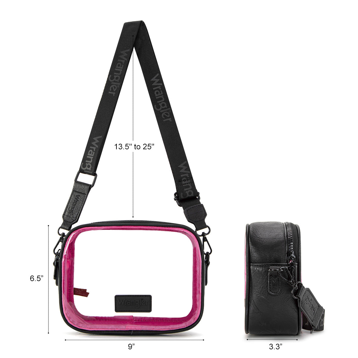 Wrangler Clear Crossbody Bag/Stadium Bag - Hot Pink - Black