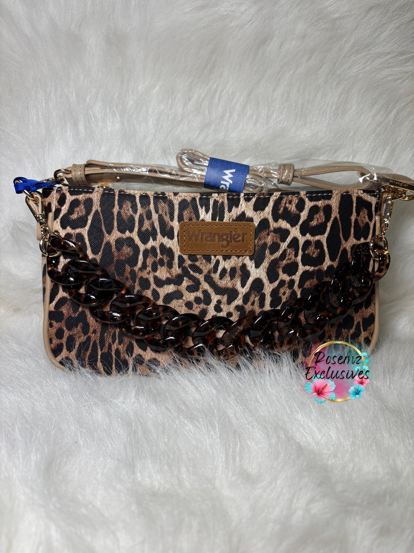 Wrangler Western Leopard Print Shoulder Bag with Chain Detail - Leopard