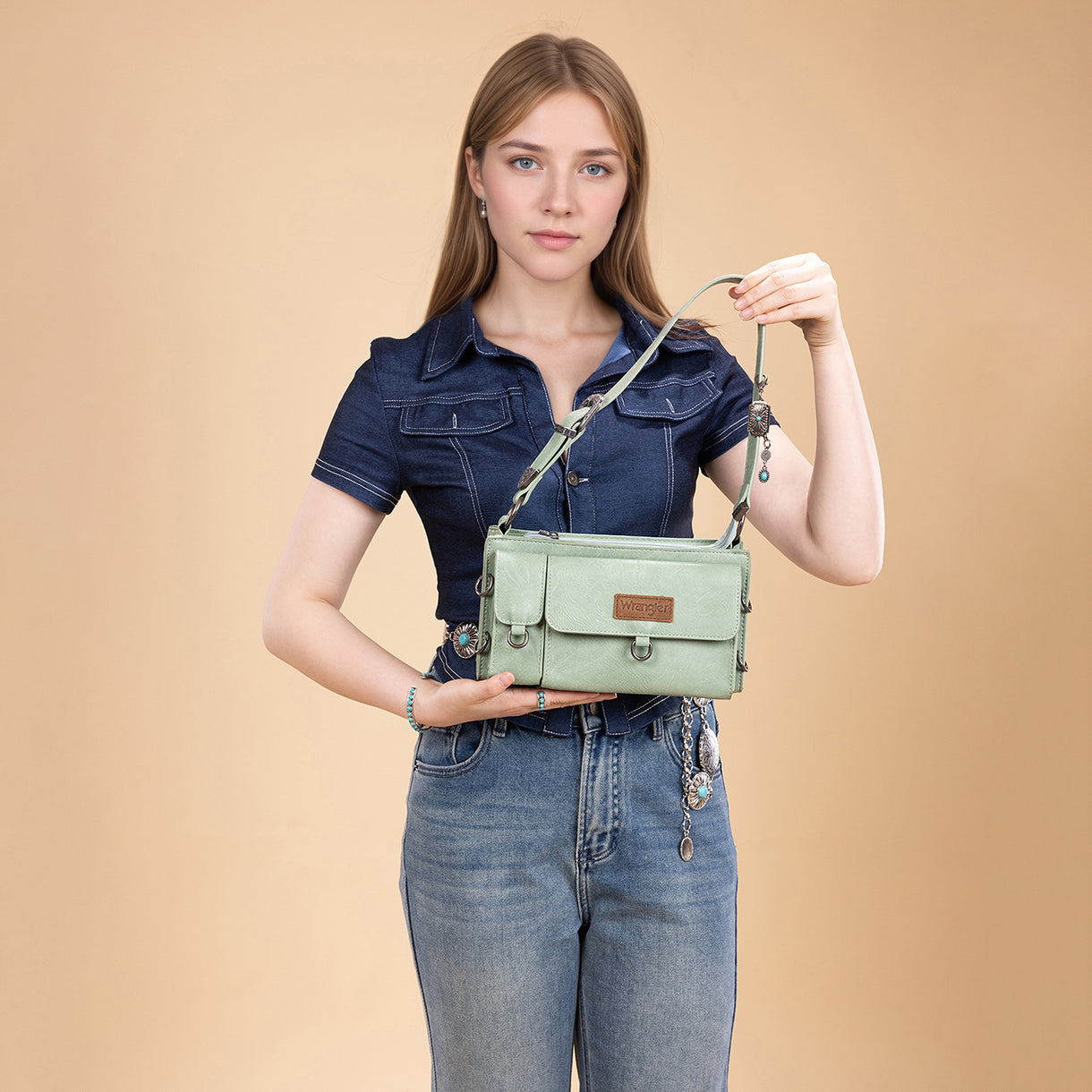 Wrangler Buckle Charm Small Shoulder Bag - Green