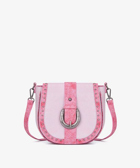 Montana West Western Buckle Studded Saddle Crossbody Bag - Pink