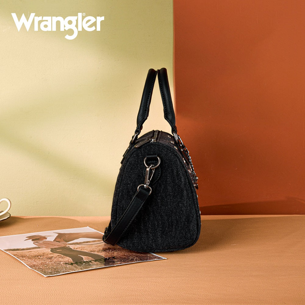Wrangler Western Rhinestone Denim Boston Bag - Black