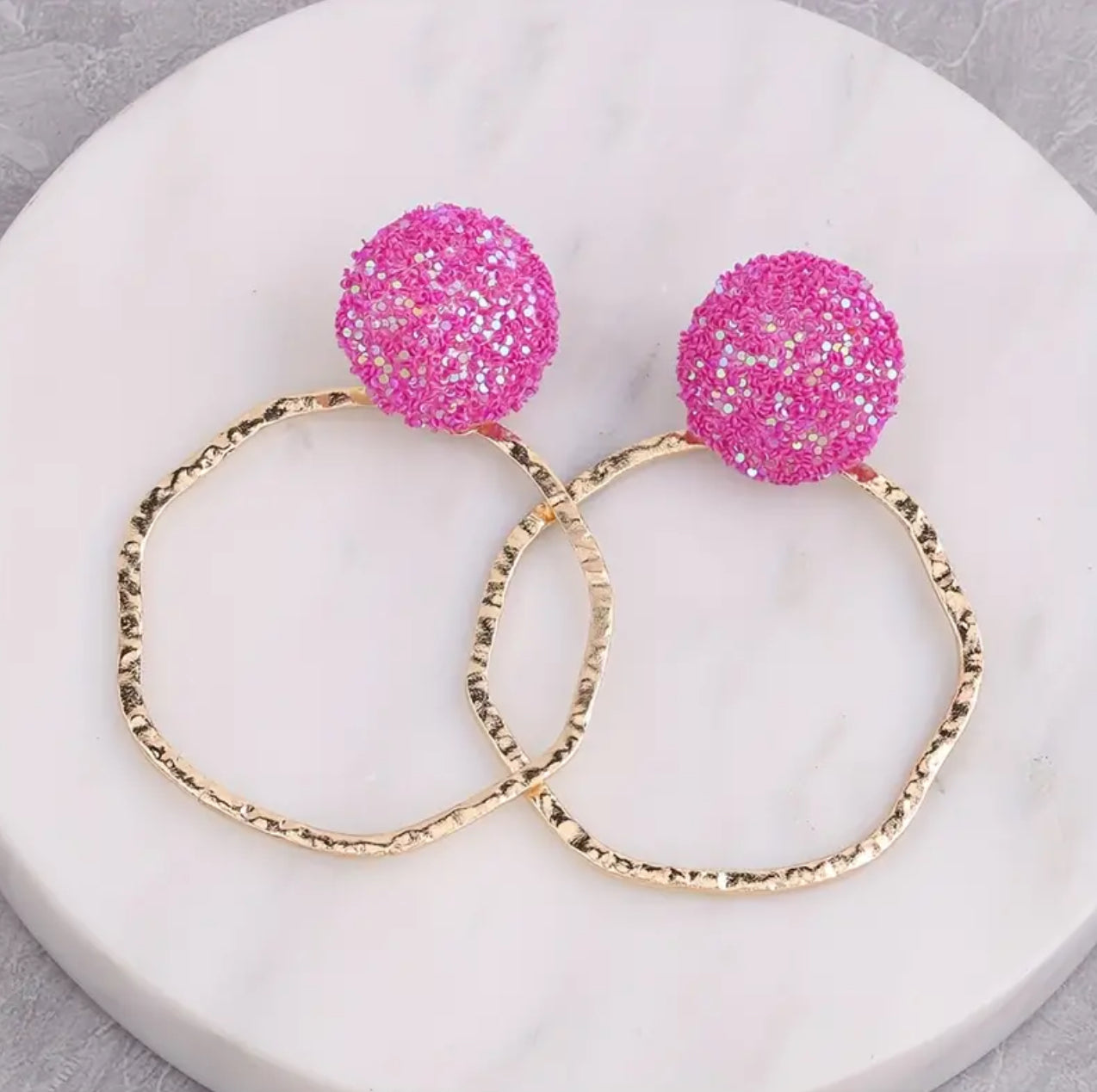 Glitter top with Gold Hoop Earrings