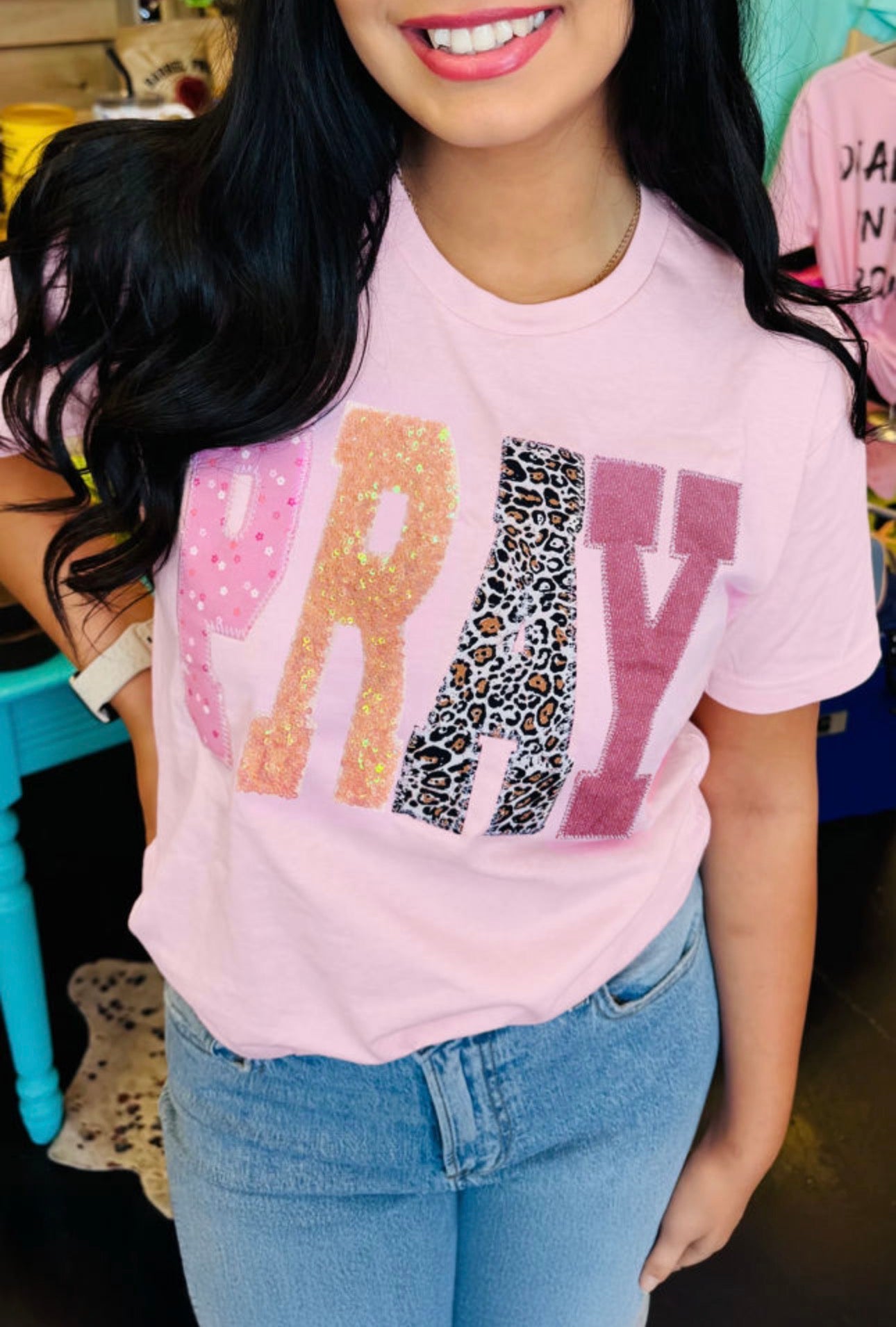 Pray Patch Graphic Tee – Light Pink