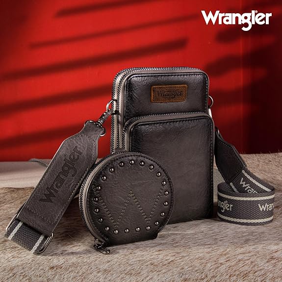 WRANGLER CROSSBODY CELL PHONE PURSE 3 ZIPPERED COMPARTMENT WITH COIN PURSE