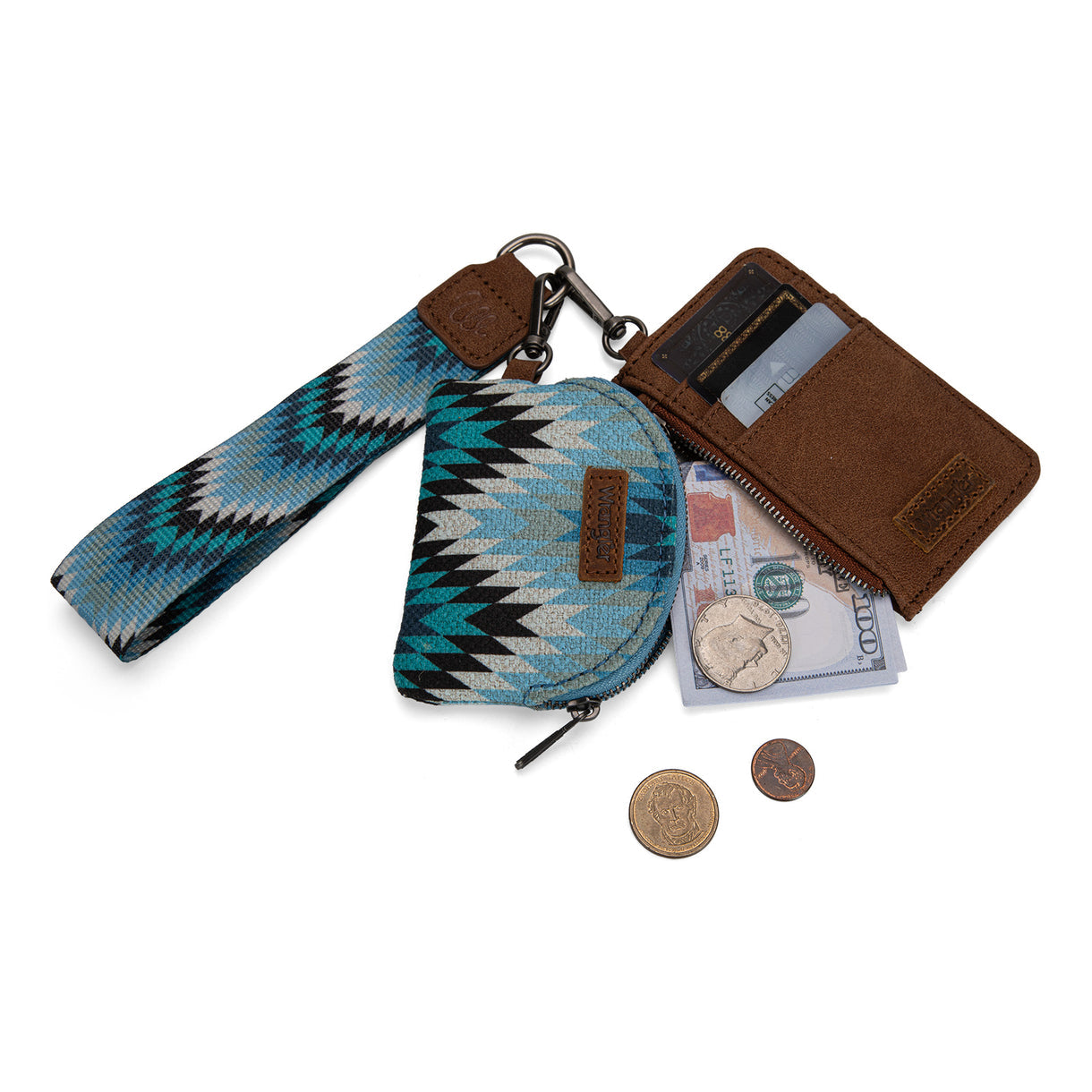 Wrangler Southwestern Art Print Dual Pouch Wristlet - Jean