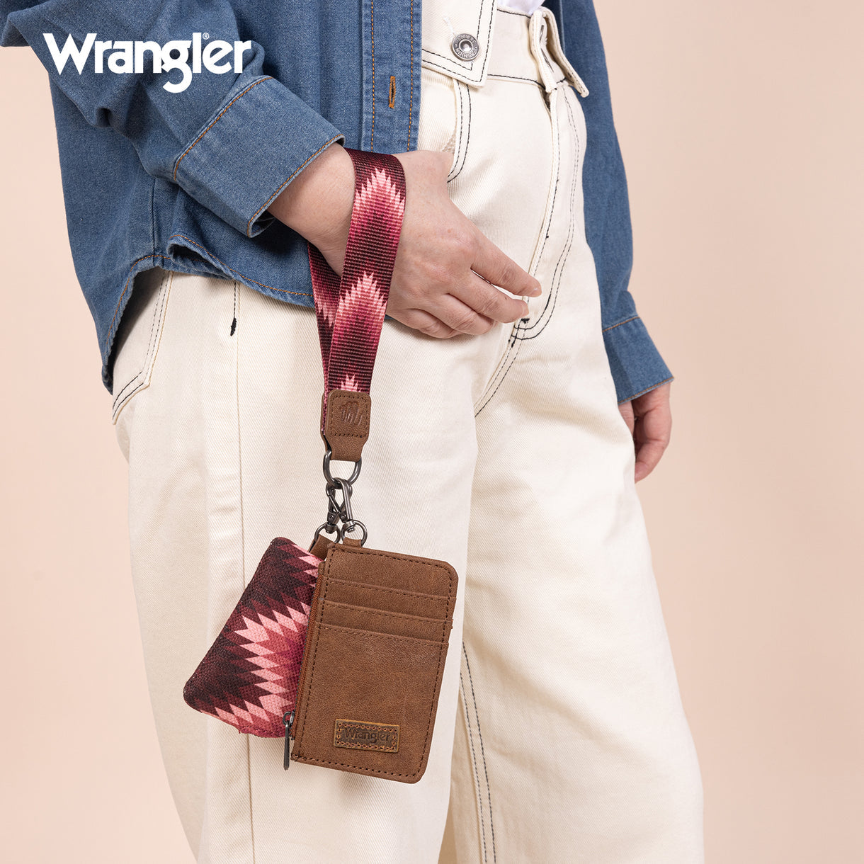 Wrangler Southwestern Art Print Dual Pouch Wristlet - Dark Pink