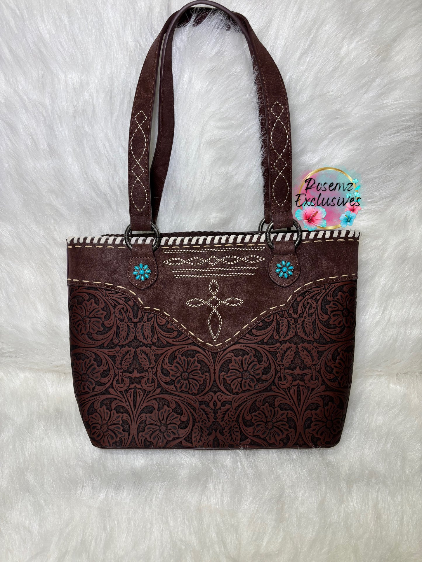 Montana West Tooled Floral Concealed Carry Tote Bag - Coffee