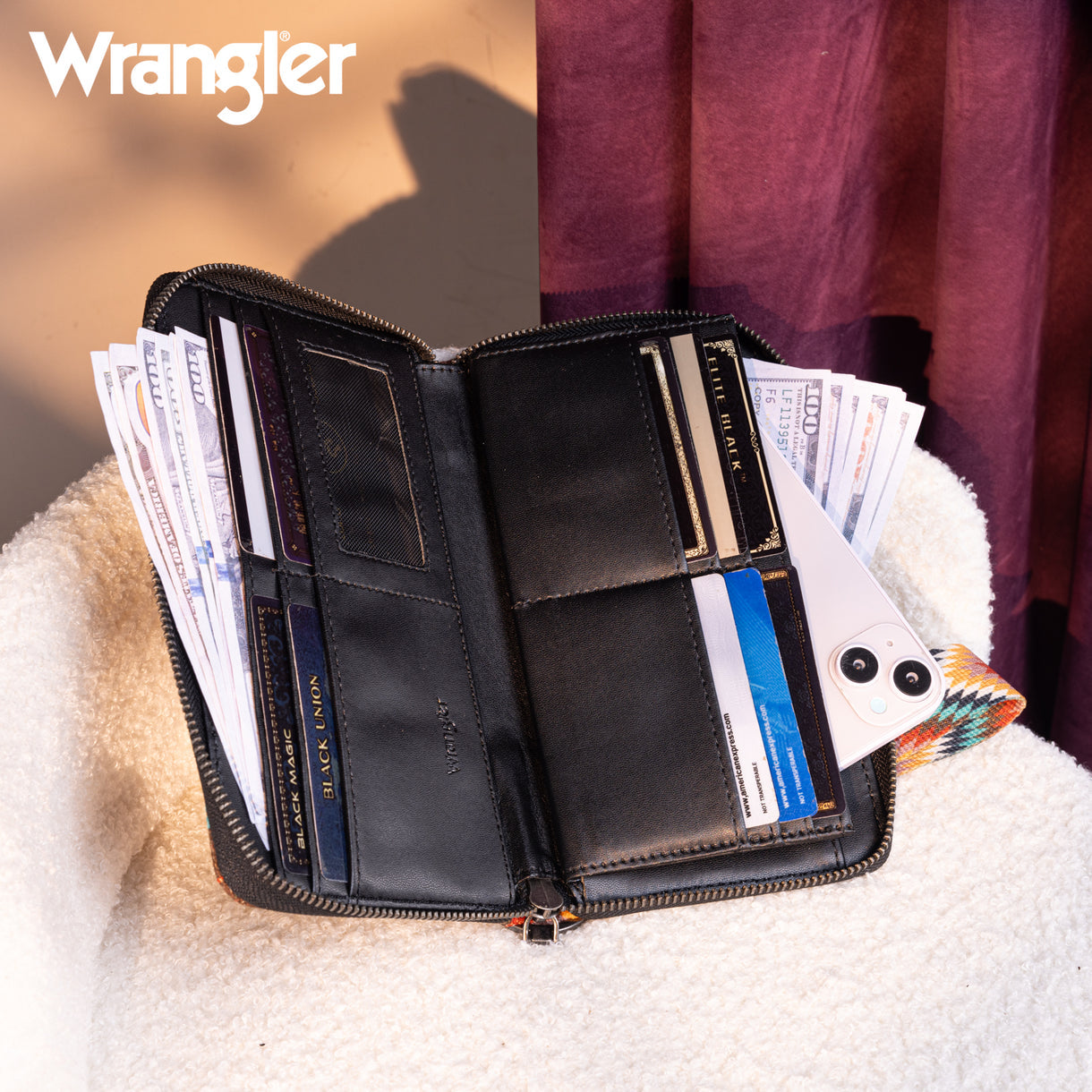 Wrangler Southwestern Art Print Wallet - Black - Multi Color