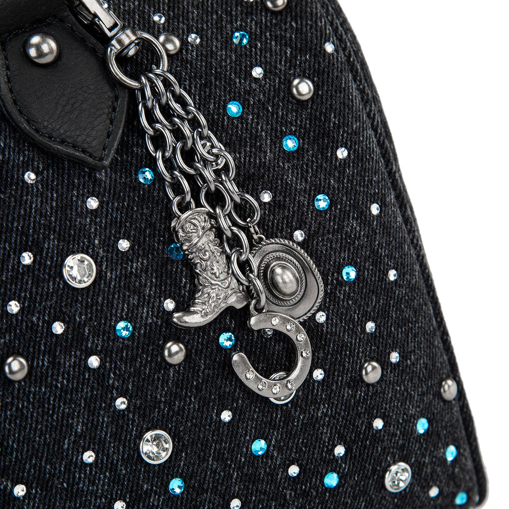 Wrangler Western Rhinestone Denim Boston Bag - Black