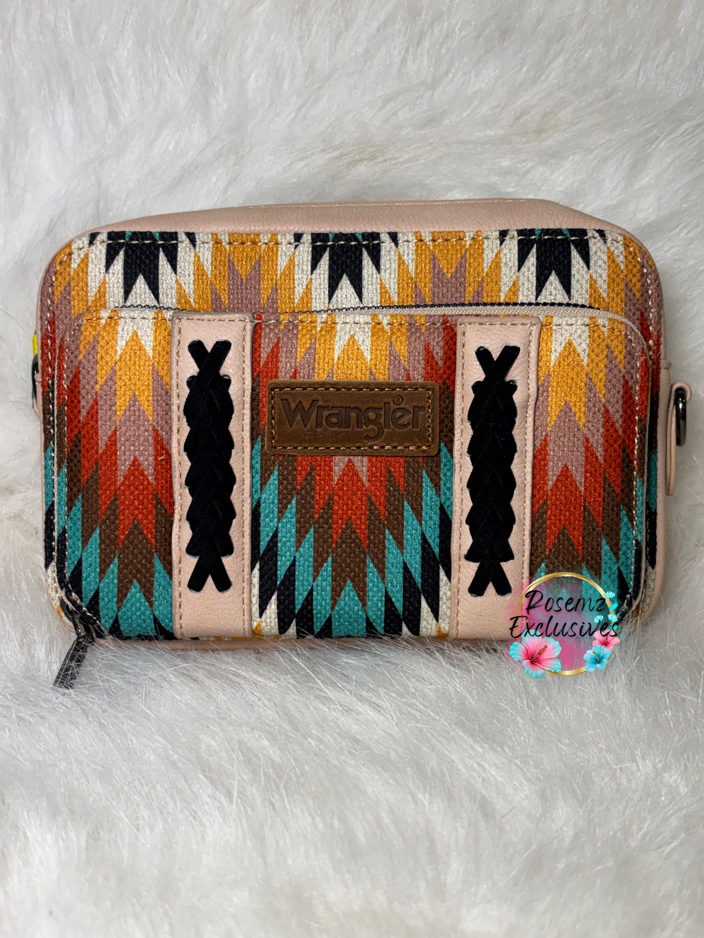 Wrangler Southwestern Pattern Dual Sided Print Crossbody Purse With Wallet Compartment - Tan